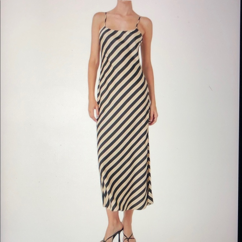 Endless Rose Blaire Striped Maxi Slip Dress in Black, Cream size XS